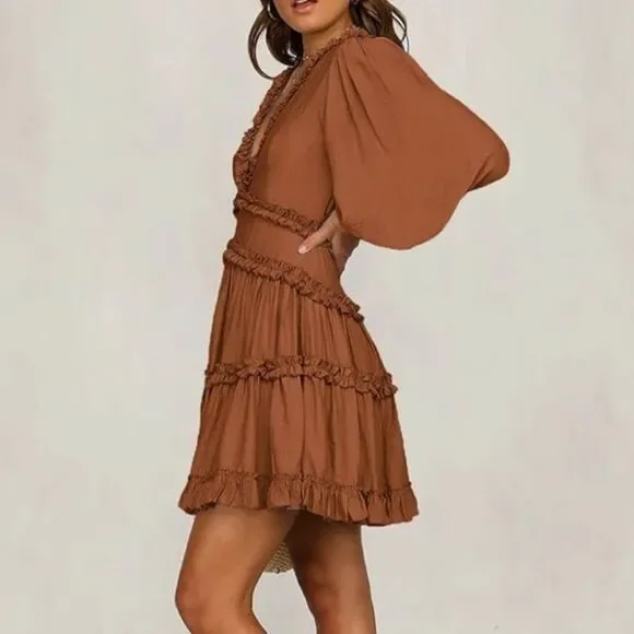 Deep V Neck Mini Dress - Picture 2 of 7